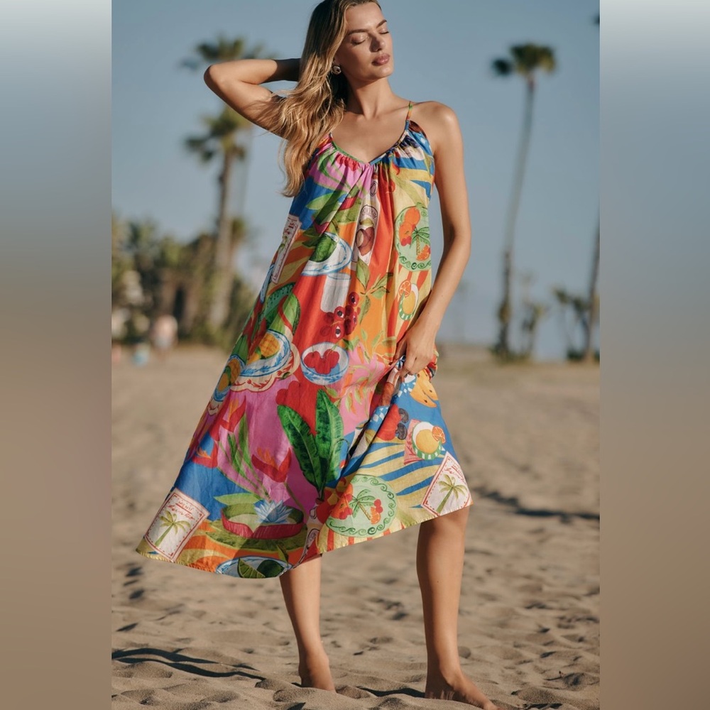 FARM RIO Multicolor Summer Picnic Midi Dress